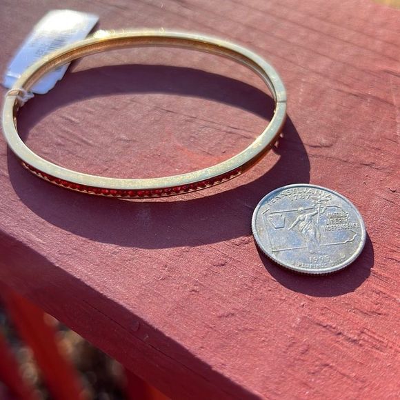 Red Ruby Rhinestone Gold Tone Metal Cuff Bracelet Stackable Birthstone Circle of - Picture 6 of 8